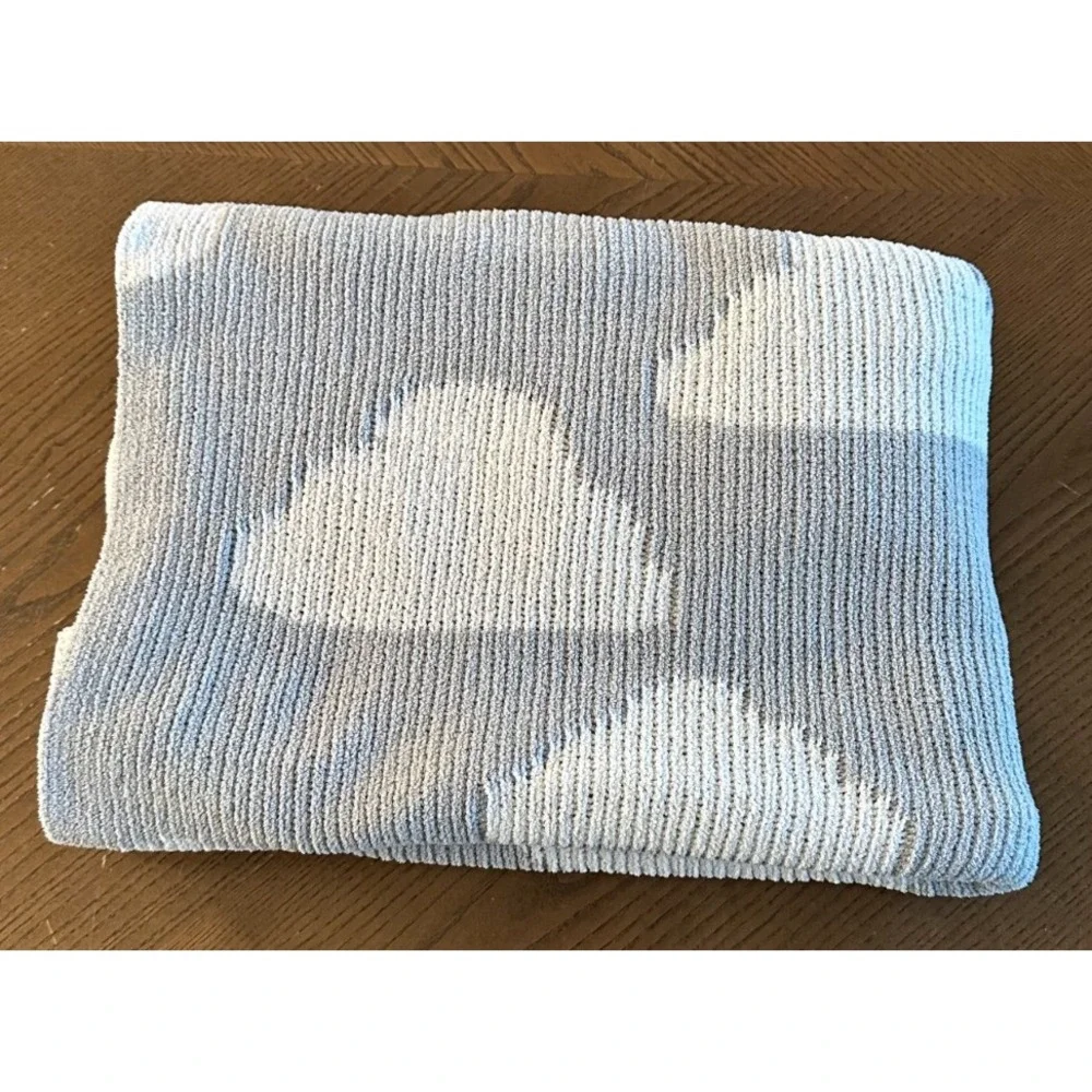 Just Born Chenille Gray Grey White Clouds Baby Blanket Reversible 44'' x 30''‎
